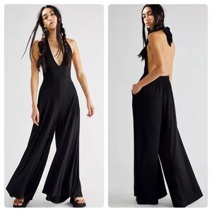 Free People Black Halter Maxi Jumpsuit